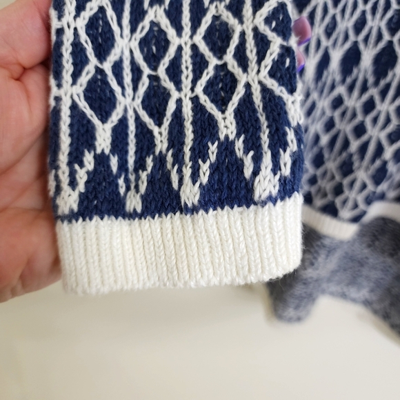 LOFT Blue & White Knit High-Low 100% Linen Crewneck Sweater Medium Petite Casual - Picture 6 of 13